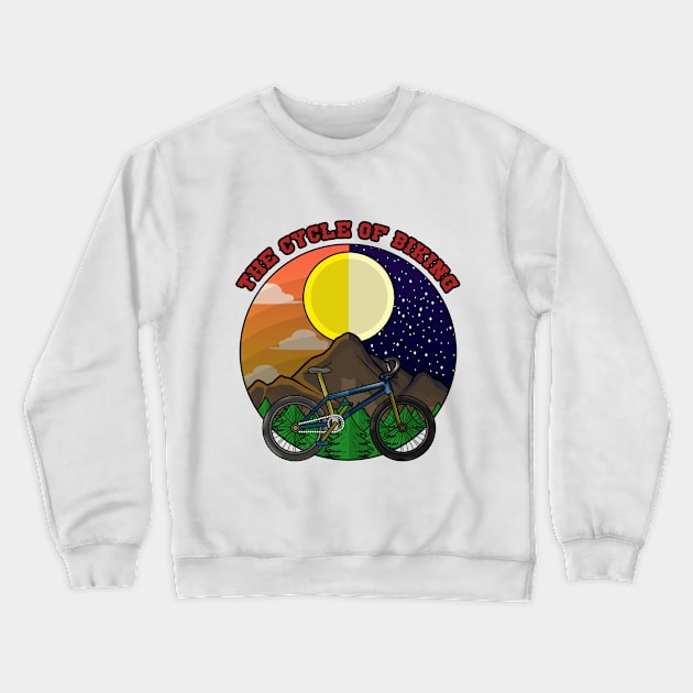 Mountain bike with Trees in Mountains at Day and Night Crewneck Sweatshirt by Markus Schnabel